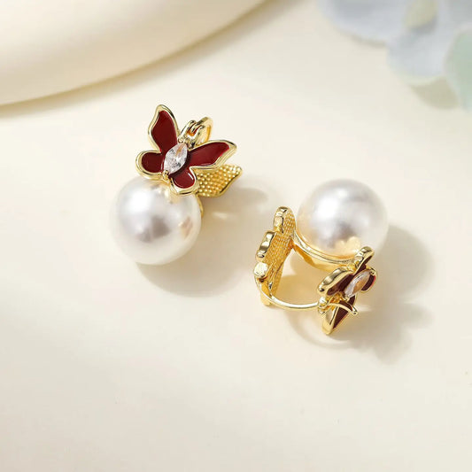 Luxury Butterfly Imitation Pearl Drop Earrings for Girls Elegant Graceful Jewellry for Women Ladies Accessories Chinese Supplier
