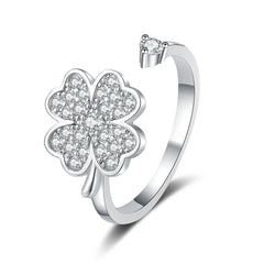 Hot Sale Rotating Rings Open Four-leaf Clover Zircon Star Ring Women's Stress-relieving Fashionable Cute Accessories Wholesale