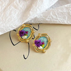 Female Elegant Freshwater Pearl S925 Silver Dried Flowers Hand-Painted Drip Glaze Stud Earring Fashion in Stock Party Jewelry