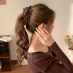 Elegant Vintage Ribbon Bowknot Hair Clips for Girls Solid Color Fashion Winter Banana Clips for Women Ladies Hair Accessories