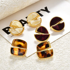 High-end Split Geometric Design Stud Earrings Women Acetate Leopard Print Resin Simple Vintage Ear Jewelry Accessories Wholesale