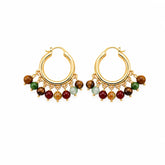 Fashion Natural Stone Copper 18K Gold Plated Beads Hoop Earrings for Girls Boho Vintage Jewelry for Women Ladies Wholesale Bulk