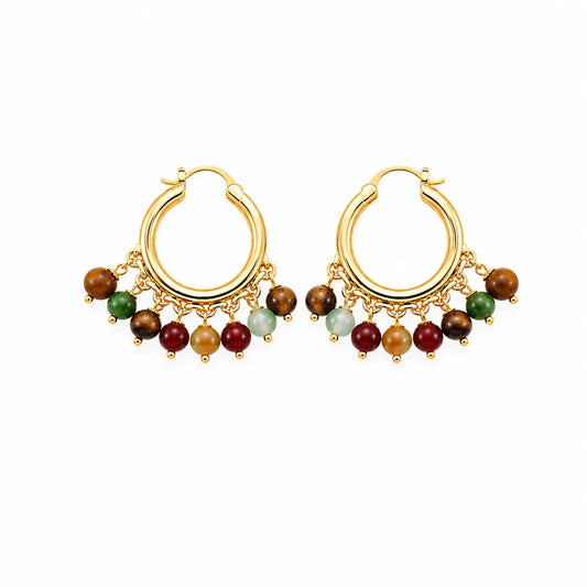Fashion Natural Stone Copper 18K Gold Plated Beads Hoop Earrings for Girls Boho Vintage Jewelry for Women Ladies Wholesale Bulk