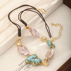 Fashion Irregular Baroque Pearl Turquoise Necklaces for Girls Sweet Boho Trendy Jewelry for Women Ladies Wholesale Bulk