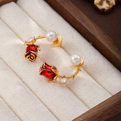 Female Fashion Red Freshwater Pearl S925 Silver 18k Gold-plated Earring Low MOQ Mixed Order Accepted Jewelry for Daily Causal