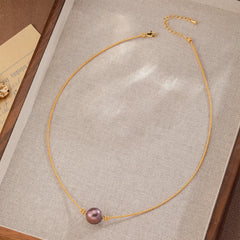 Women Simple Chain Glass Pearl 18k Gold-plated Purple Necklace Low MOQ Bulk in Stock Elegant Jewelry for Female Causal Party