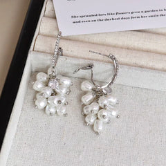 Ladies Flower Rhinestone Crystal Imitation Pearl Decorative Drop Earring Elegant Trendy Glamorous Wholesale Jewelry Accessories