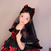 Halloween Hair Clip for Kids Red Ribbon Bow Mesh Gothic Style Children Hair Accessories Spooky Elegant Costume Party Hairpins