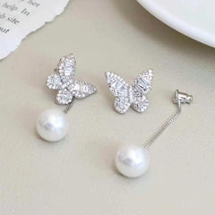 Fashion Imitation Pearl Simple Classic Butterfly Drop Earrings for Girls Sweet Elegant Jewelry for Women Ladies Accessories