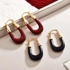 French Geometric Ear Buckles Solid Colors Wine Red Oil-Dripping U-Shaped Earrings Casual Elegant Fashion Earrings Women Bulk
