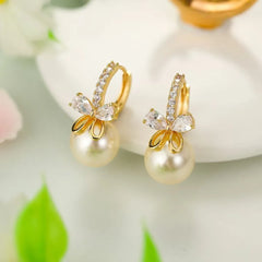 Luxurious Fine Imitation Pearl Bowknot Drop Earrings for Girls Sweet Trendy Jewellery for Women Ladies Accessories Wholesale