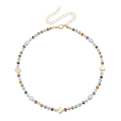 Fashion Colorful Beads Heart Shaped Sweet Cute Necklaces for Girls Trendy Art Deco Jewelry for Women Ladies Accessories Chic