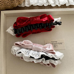 Fashion Bowknot Lace Velvet Durable Hair Clips for Girls Trendy Stylish Banana Clips for Women Ladies Hair Accessories Chic