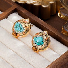 Fashion Turquoise Freshwater Pearl S925 Silver Copper 18K Gold Plated Stud Earrings for Girls Vintage Jewelry for Women Ladies