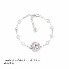 Fashion Cubic Zirconia Copper White K Plated Flower Bracelets for Girls Pearl Jewelry for Women Ladies Wholesale Bulk Sweet