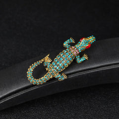Fashion Glitter Rhinestone Animals Crocodile Brooches for Girls Trendy Glamorous Stylish Pin Jewelry for Women Lady Accessories