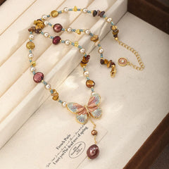Fashion Natural Stone Butterfly Freshwater Pearl Necklaces for Girls Beads Sweet Jewelry for Women Ladies Wholesale Bulk Low MOQ