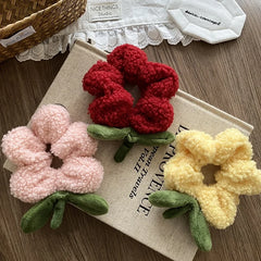 Simple Solid Color Flower Scrunchies for Baby Girls Cute Sweet Hair Ties for Kids Children Hair Accessories Chinese Supplier