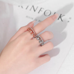 Double-layer Zircon Open Rings Women's Adjustable Beaded Band Stress Relief Rings Elegant Fashion Jewelry Accessories Wholesale