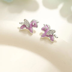 Fashion Sweet Cute Kawaii Animals Horse Stud Earrings for Girls Glitter Glamorous Jewelry for Women Ladies Accessories Wholesale