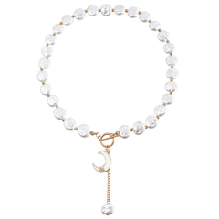 Fashion Simple Minimalistic Moon Beads Necklaces for Girls Sweet Cute Elegant Glamorous Jewellry for Women Ladies Accessories