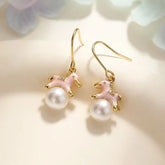 Fashion Sweet Imitation Pearl Animals Horses Drop Earrings for Girls New Year Pink Jewelry for Women Ladies Accessories Chic