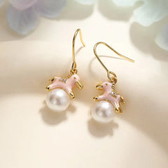 Fashion Sweet Imitation Pearl Animals Horses Drop Earrings for Girls New Year Pink Jewelry for Women Ladies Accessories Chic