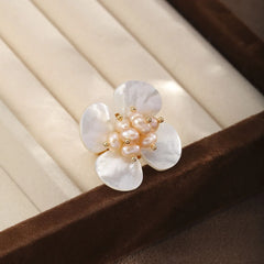 Fashion Freshwater Pearl Shell 18K Gold Plated Flower Rings for Girls Elegant Jewelry for Women Ladies Wholesale China Factory