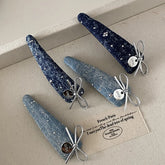 Fashion Cute Snap Clips Blue Fabric Bow Glitter Hair Clips for Women Sweet Design Casual Hairpin Hair Accessories Wholesale