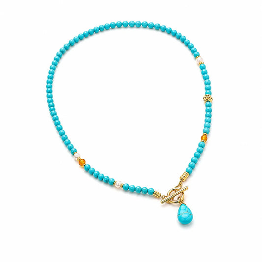 Women Green Turquoise Freshwater Pearl 18k Gold-plated Necklace Elegant Fashion in Stock Factory Price Low MOQ Daily Jewelry