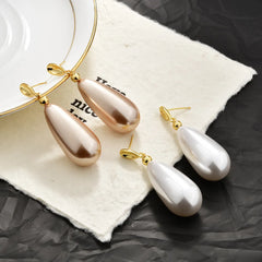 Classic Pink Imitation Pearl Shaped Drop Earrings Elegant Statement Dangle Long Ear Jewelry Women Formal Event Wedding Gift Bulk