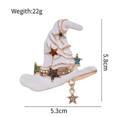 Fashion Trendy Sweet Witch Stylish Hat Brooches for Girls Gothic Halloween Pins Jewelry for Women Ladies Accessories Wholesale
