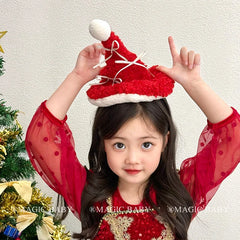 2025 Christmas Santa Claw Bowknot Classic Hat for Baby Girls Elegant Fashion Trendy Hair Accessories for Kids CHildren Teens
