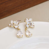 Women Hot Sale Creative Design Flower Rhinestone Heart Drop Earring Fashion Glitter Charms Affordable Bulk Jewelry Accessories