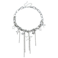 Fashion Link Star Tassel Necklaces for Girls Art Deco Dainty Glamorous Jewelry for Women Ladies Accessories Wholesale Female