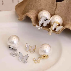 Sweet Butterfly Imitation Pearl Luxury Latest Drop Earrings for Girls Elegant Glitter Jewelry for Women Ladies Accessories Chic