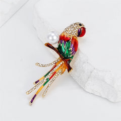 Fashionable Trendy Glitter Rhinestone Imitation Pearl Birds Brooches for Girls Parrot Pins Jewelry for Women Ladies Accessories