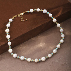 Fashion Freshwater Pearl Natural Turquoise Copper Necklaces for Girls Elegant Jewelry for Women Ladies Wholesale China Factory