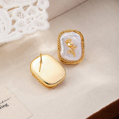 Women Square Circle Shape Baroque Pearl 18k Gold-plated Stud Earring Elegant Fashion Factory Price in Stock Jewelry for Causal