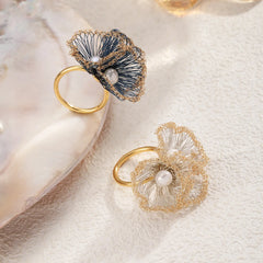 Fashion Wire Crochet Artisan Work Flower Luxury Rings for Girls Elegant Copeer 18K Gold Jewelry for Women Ladies Wholesale Bulk