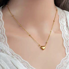 Fashion Heart Pendant Necklace Copper 18K Gold Plated Bead Chain Jewelry for Women Sweet Girl Retro Dainty Accessories Wholesale