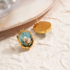 Female S925 Silver 18k Gold-plated Baroque Pearl Drip Glaze Hand-Painted Earring Vintage Elegant Low MOQ in Stock Jewelry