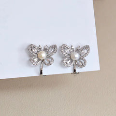 Fashion Dainty Elegant Imitation Pearl Butterfly Clip on Earrings for Girls Sweet Animals Jewelry for Women Ladies Accessories