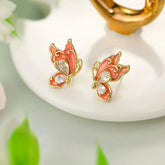 Women Feather Flower Bow Shape Small Stud Earring Fashion Glitter Elegant Wholesale Jewelry Accessories for Female Street Daily