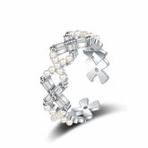 Fashion Imitation Pearl Open Rings Women's Simple Geometric Cross Design Adjustable Ring Elegant Fashion Jewelry Gift Wholesale