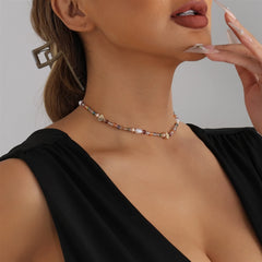 Fashion Colorful Beads Heart Shaped Sweet Cute Necklaces for Girls Trendy Art Deco Jewelry for Women Ladies Accessories Chic
