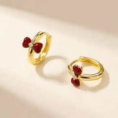 Fashion Sweet Elegant Red Dainty Hoop Earrings for Girls Bowknot Butterfly Jewelry for Women Ladies Accessories Art Deco Charms