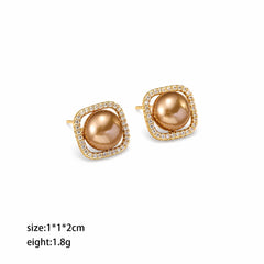 Female Elegant Freshwater Pearl S925 Silver Zircon Circle Square Shape Stud Earring Low MOQ Factory Price in Stock Daily Jewelry