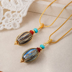 Fashion Ceramic Red Agate Blue Turquoise Copper 18K Gold Plated Pendent Necklaces for Girls Jewelry for Women Ladies Wholesale