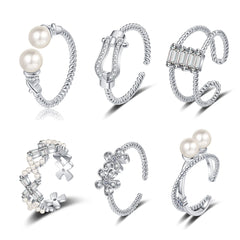 Fashion Imitation Pearl Open Rings Women's Simple Geometric Cross Design Adjustable Ring Elegant Fashion Jewelry Gift Wholesale